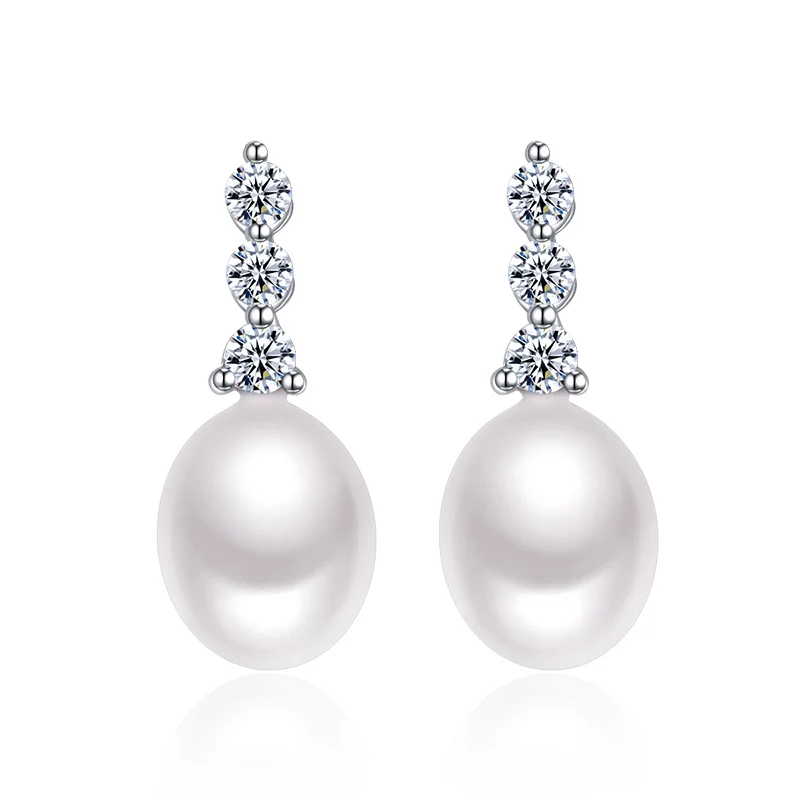 TZ2076EB white Natural pearl silver Stud earring