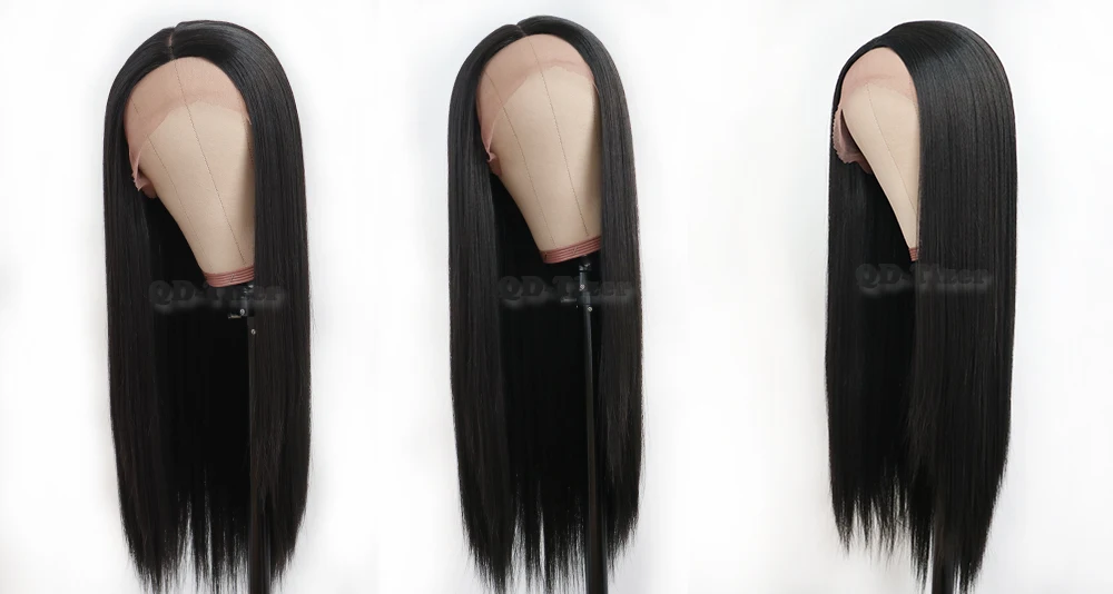 QD-Tizer Hair Long Straight Hair Lace Wigs Natural Soft Hair Glueless Heat Resistant Synthetic Lace Front Wigs for Black Women4