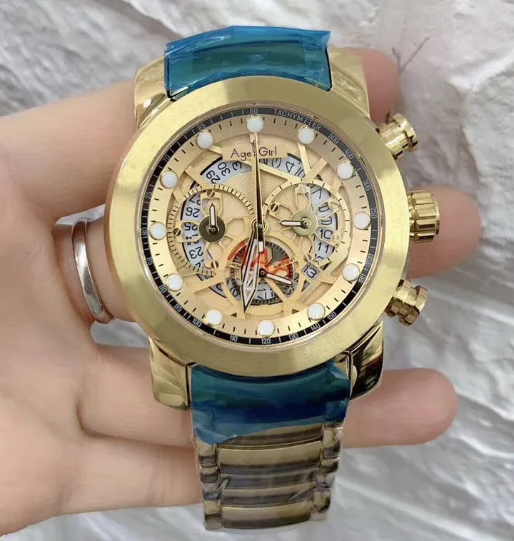 

Luxury Brand New Men Chronograph Stopwatch Sapphire Stainless Steel Rose Gold Yellow Black Luminous Skeleton Watch Limited Sport