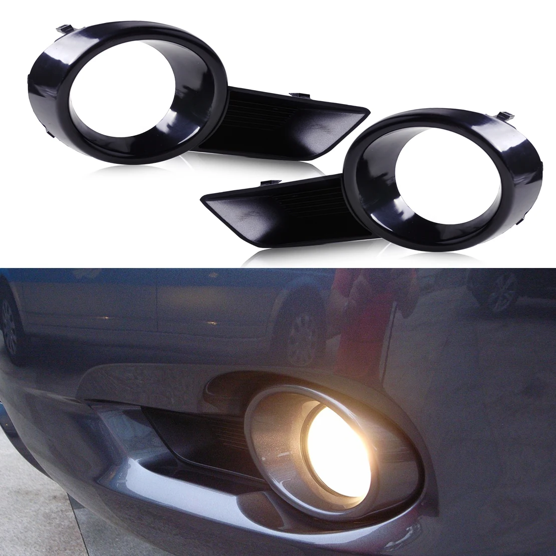 DWCX New 1 Pair Left & Right Black Front Bumper Fog Light Lamp Cover Grille 81481 OE020 fit for