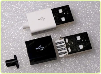 

50sets/lot 3 in 1 A type 2.0 usb Male plug with Plastic shell hole Connector White Soldering wire USB DIY accessories