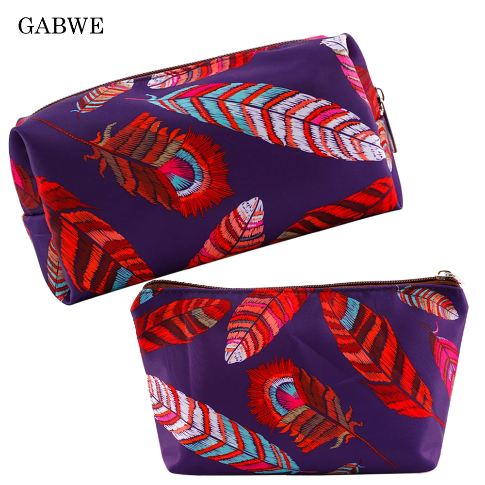  GABWE Colorful Feather Polyester Cosmetic Bags for Women Fashion Makeup Pouch Organizer Storage Toi