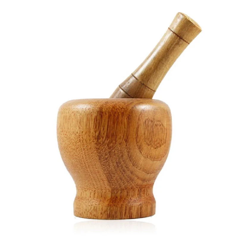 1pc Wooden Garlic Mortar Bowl Stick Grinder Solid Wood Garlic Pressure