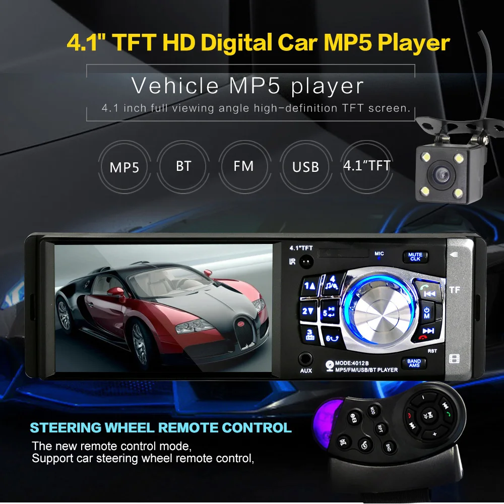 Автомагнитола Bluetooth Mp3 MP5 dvd-плеер Автомобильный громкоговоритель Авторадио 1din SD/USB/tv Аудио пульт дистанционного управления с камерой заднего вида