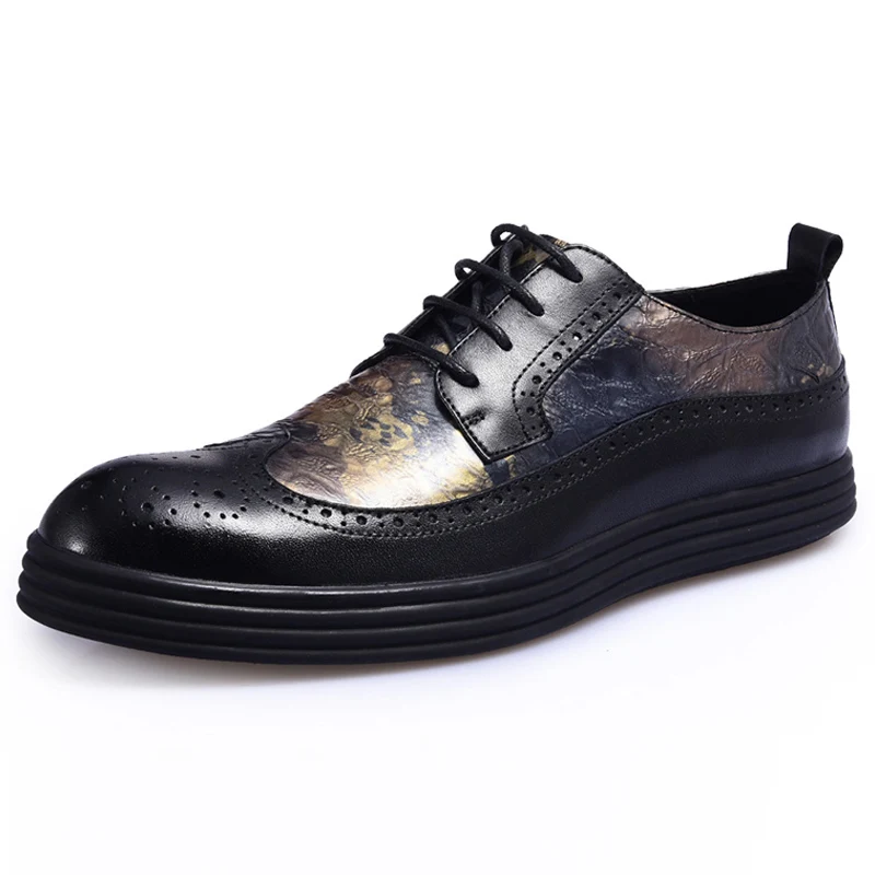 

classic men flats shoes bullock style business handmade Coloured drawing lace-up leather supper light deby brogues design ma'le