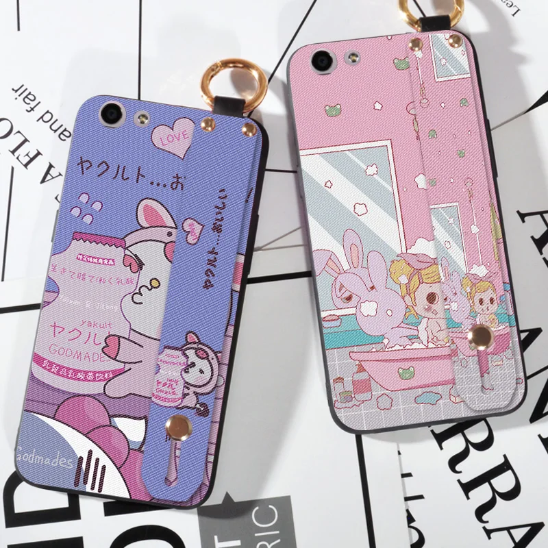 

Fashion Wrist Strap Cartoon Cases For OPPO A37 A39 A57 Animal Rabbit Printing TPU Cover For OPPO F1S A59 A73
