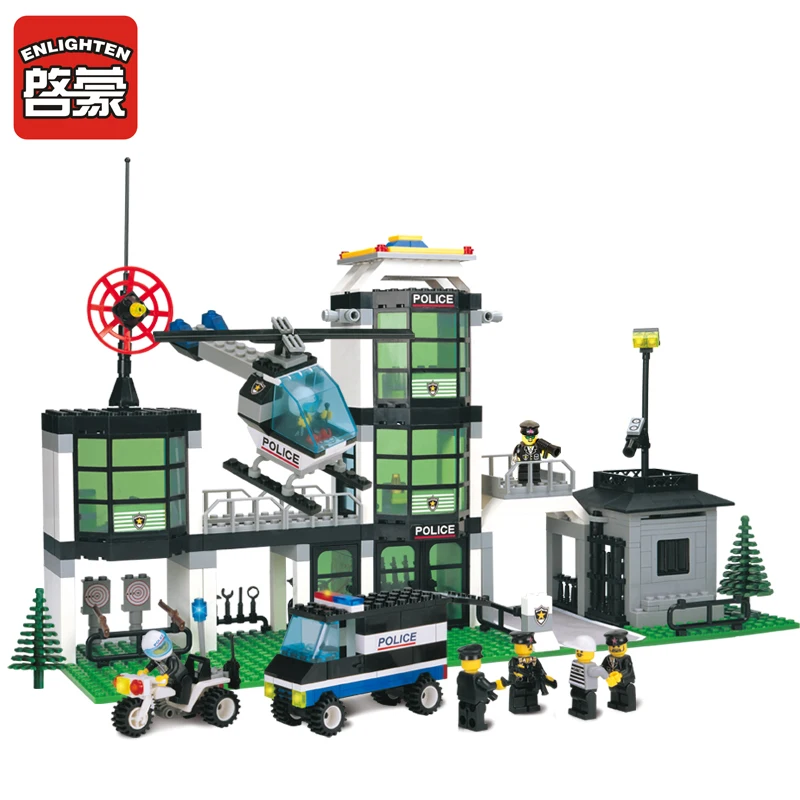 

City Police Station Building Blocks 3D Model Assembly Construction Blocks Building Toys For Children Brinquedos Kids Gift