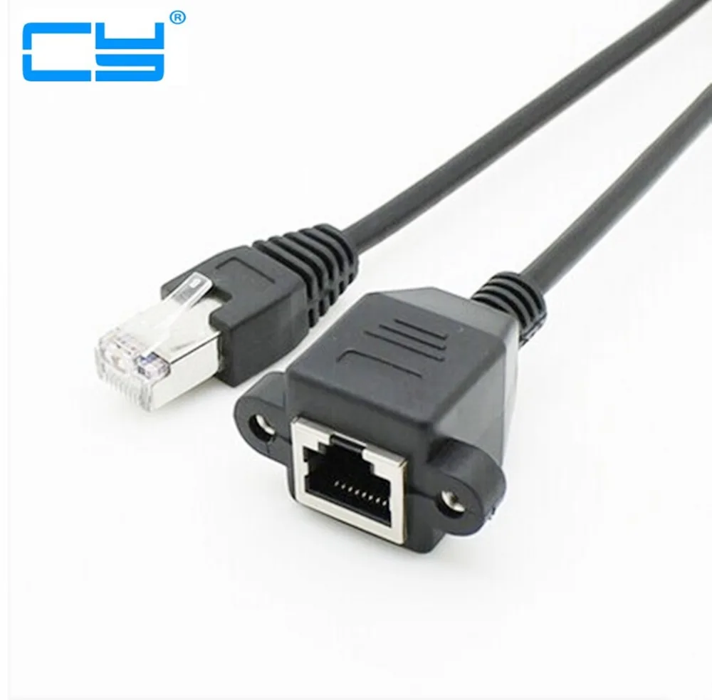 10pcs/lotBlack 60cm RJ45 Male to Female Screw Lock Panel Mount