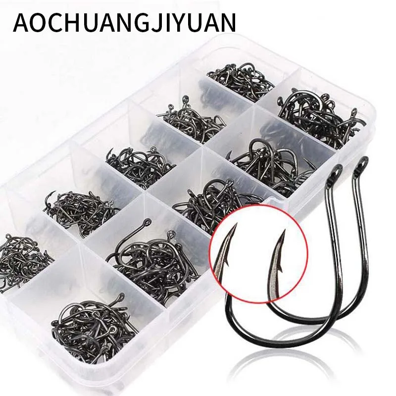 

500 Pcs/Lot 3# -12# Carbon Steel Fishing Hook Fishhooks Durable Pesca Jig Head Fishing Hooks with Hole Carp Fishing Tackle Box