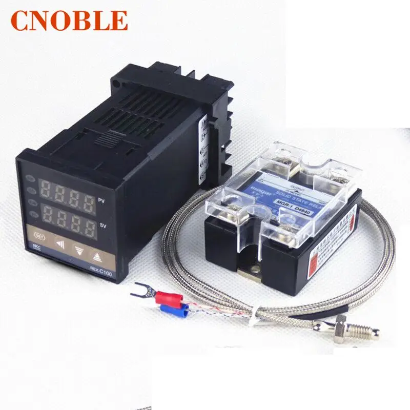 

REX-C100 Digital PID Temperature Controller 0-1300C Thermostat SSR + high quality Max.40A SSR Relay 40DA+ K Thermocouple Probe
