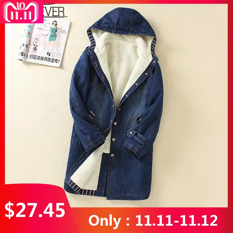 Ideal  New Winter Denim Jacket Women Outwear Fashion Long Sleeve Loose Fur Female Coat Casual Hooded Jacke