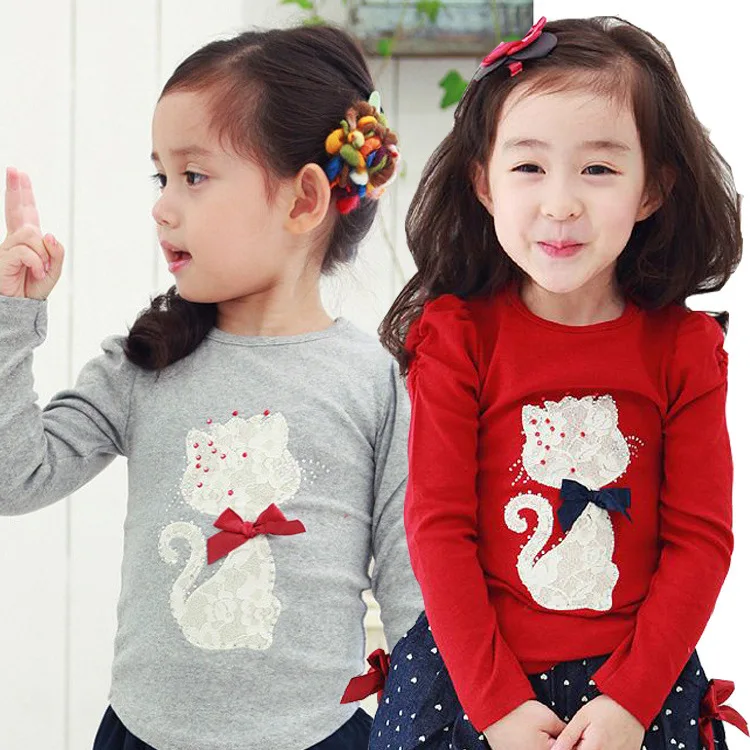 

Kids Toddler Clothes Baby Girls Clothing Girl Cartoon Cat Long Sleeve T shirts Casual BlouseTops tees Baby girls T shirt