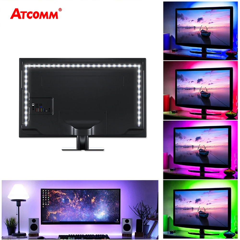 

5050 USB RGB LED Strip Light With Music Sensor Controller 5V 1-5m LED Diode Ribbon Tape HDTV Back Ground Lights Screen Backlight