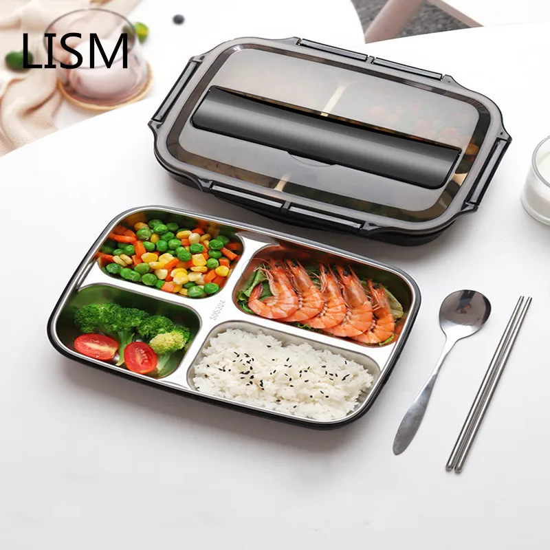 

LISM Quality Stainless Steel Lunch Box1000ML Containers with Compartments Portable Leakproof Bento Food Container with Tableware