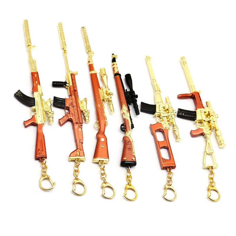 

Game PUBG 17cm Sniper Gun 6 Model Keychain Gold Metal Alloy AWM 98K Key Ring Chain Men Gift Souvenir Chaveiro Porte Clef Jewelry