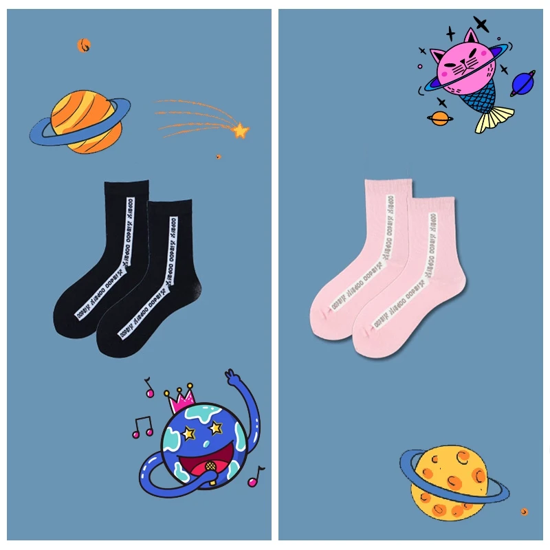 2 пары в одной упаковке, элегантные женские носки Харадзюку, Простые короткие носки с буквенным принтом, милые японские Дышащие носки в стиле хип-хоп