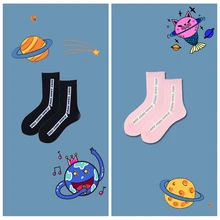 2 пары в одной упаковке, элегантные женские носки Харадзюку, Простые короткие носки с буквенным принтом, милые японские Дышащие носки в стиле хип-хоп