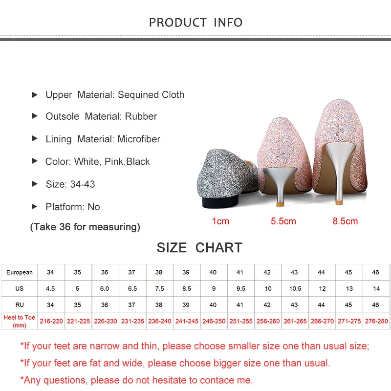 women pumps High thin heel bling Bridal wedding shoes classic pointed toe Sexy Ladies party shoes White High Heels size 34-43