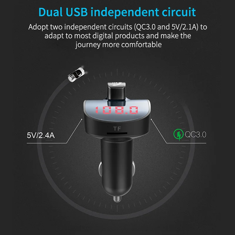 KCAR1012_4_JONSNOW Bluetooth FM Transmitter FM Bluetooth Car FM Modulator Car Lighter MP3 Bluetooth Player QC 3.0 USB Car Charger 5V3.1A