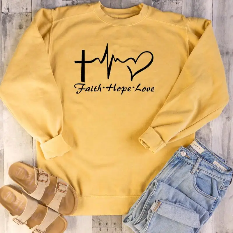 Faith Hope Love, Женская толстовка, пуловер с круглым вырезом, с графическим сердечным ритмом, Harajuku, толстовка с капюшоном, одежда с христианским Иисусом, дропшиппинг, топы