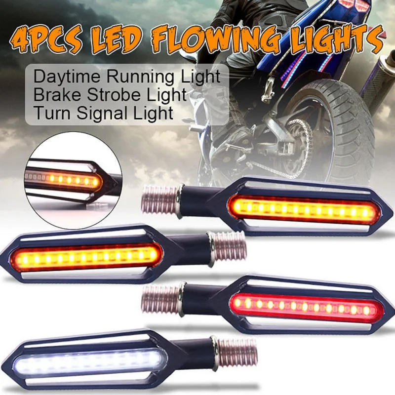 

Motorcycle Turn Signals LED Light E24 Flowing Water Blinker Flashing Indicator Bendable Tail Stop Signal Fog Lamp Motor Light