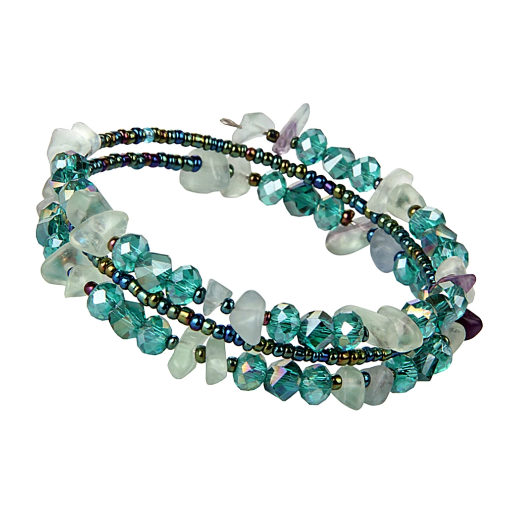 Irregular Shaped Loose Beads Strand Triple Layer Wire Bracelet Women Fashion Jewelry