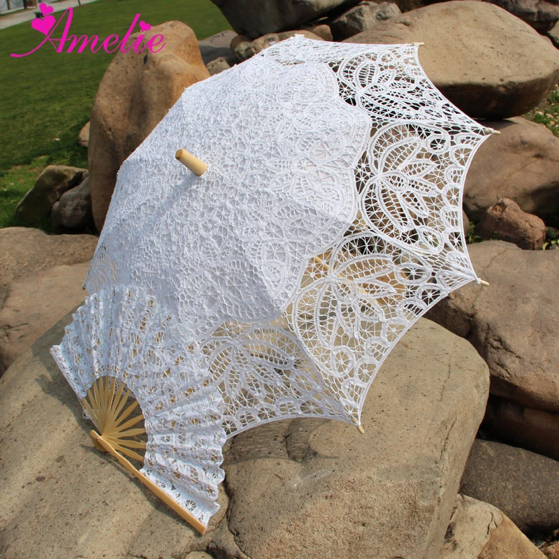Parasol de encaje hecho a mano Battenburg para baile de graduación boda, conjunto de abanico, paraguas para el sol|Paraguas| - AliExpress