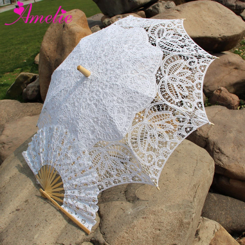 Parasol de hecho a Battenburg para baile de graduación y boda, conjunto de abanico, paraguas para el AliExpress