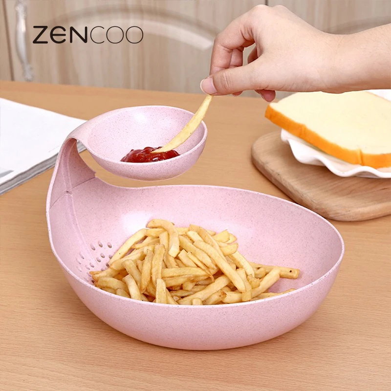 ZENCOO Plastic Chips and Dip Bowl with Small Tiered Divided Serving Dish Holder for Dips, Candy