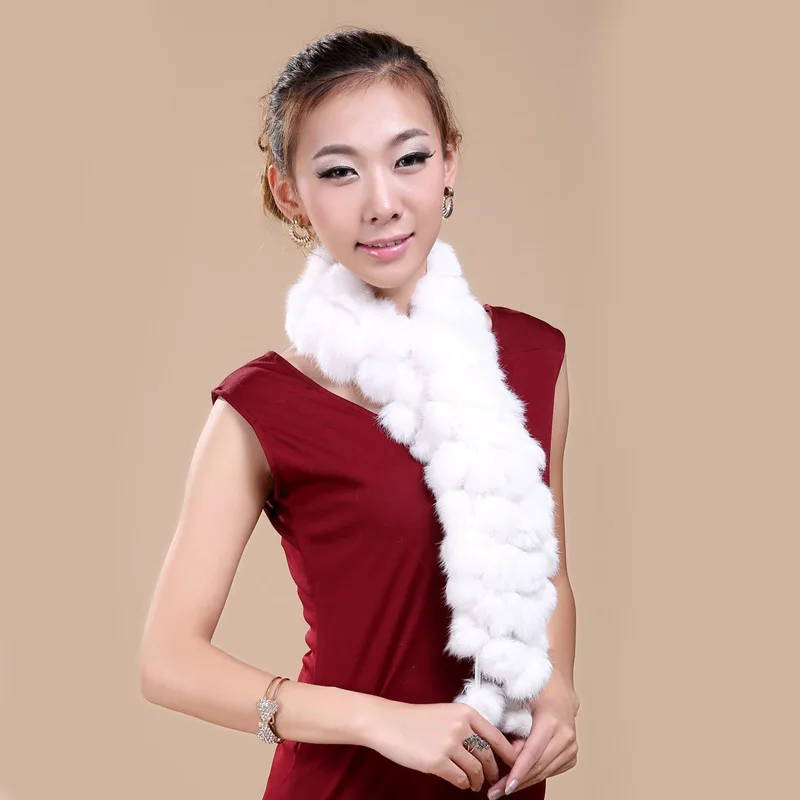 New Style Winter Women Genuine Fur Scarf Real Rex Rabbit fur Balls Scarves  Cute Female Fashion Warm Fur Scarf Colourful Natural Fur Lady Scarf