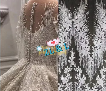 

2019 handmade bead lace French mesh ZLL-50704 African Nigeria lace fabric wedding dress ladies fabric have beige, pink