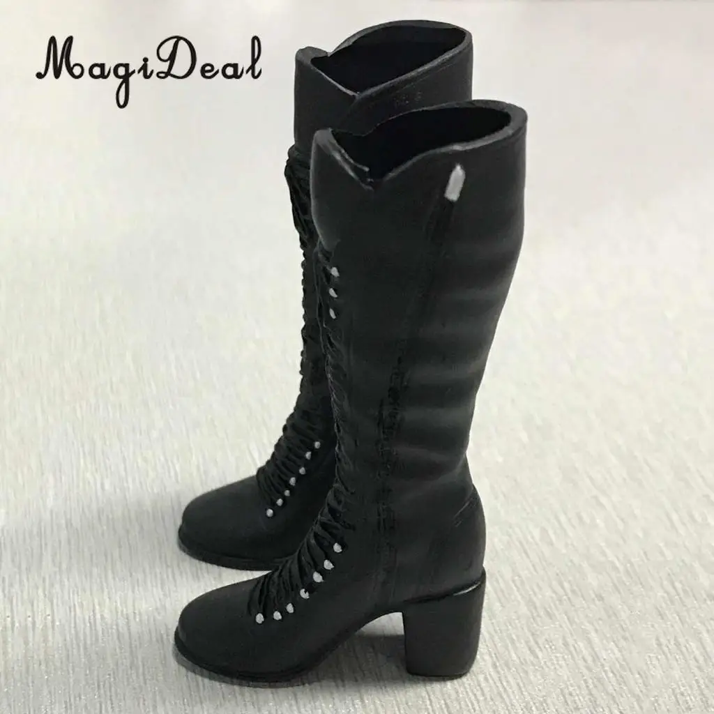 MagiDeal 1Pair 1/6 Lace Up Rubber Mid-Calf Knee High Boots Shoes for 12 Inch Female Figure Body   Models Acc Best Gift