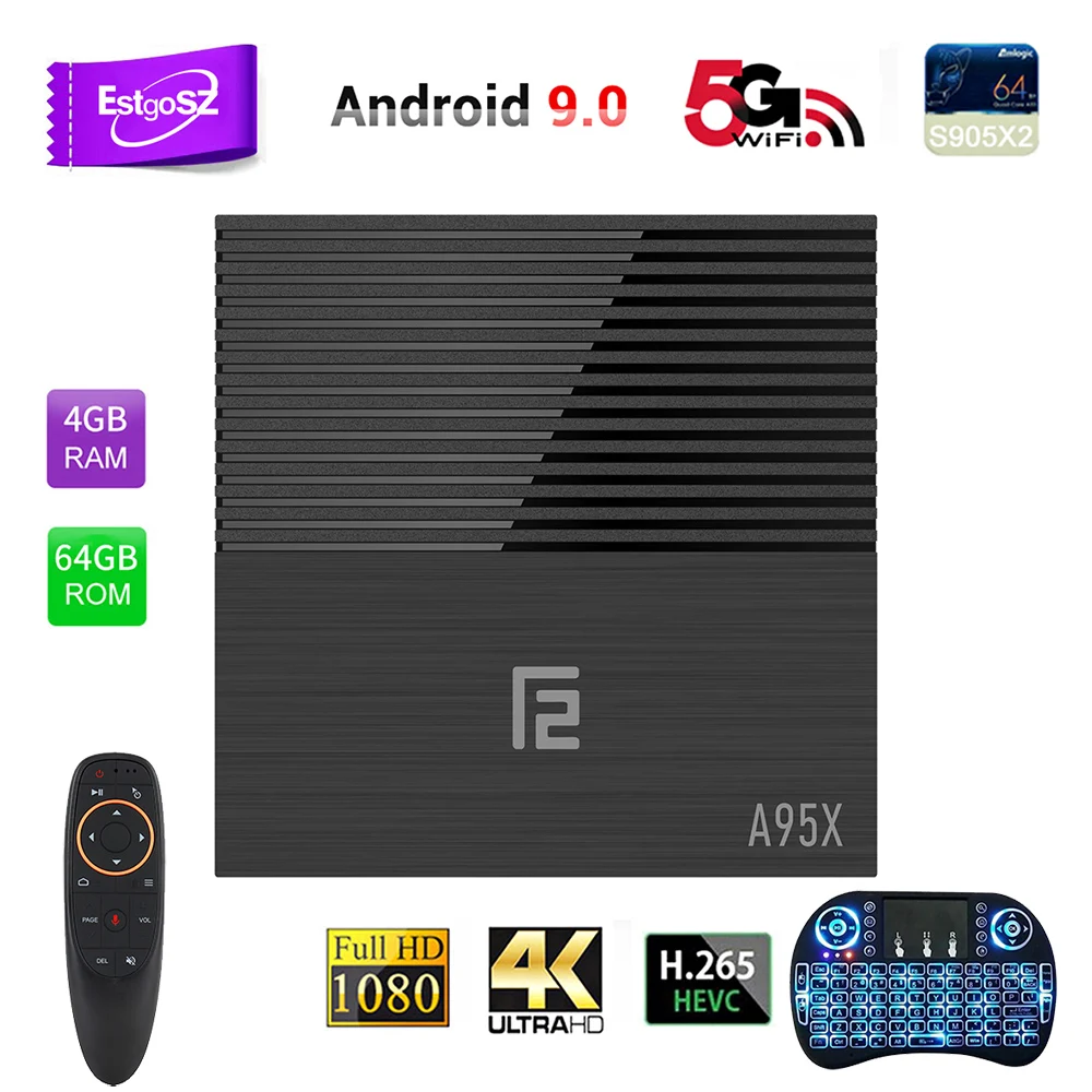 EstgoSZ A95X F2 Smart tv Box ОС Android 9,0 4 ГБ DDR3 32 Гб 64 Гб USB2.0& 3,0 HDMI 2,1 мощный процессор S905X2 GPU G31 поддерживает IP tv