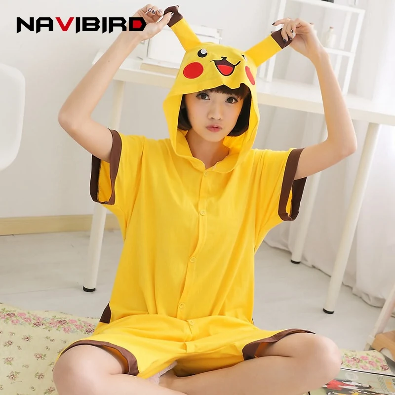 2018 лето мультфильм кигуруми пижамы Pikaqiu вышивка динозавр Onesie для взрослых хлопок