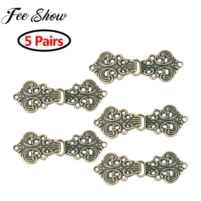 

5 Pairs Vintage Accessories Cardigan Clip Clasp Fasteners Swirl Flower Cloak Clasp Fasteners Sew On Hooks Collar Metal Brooches