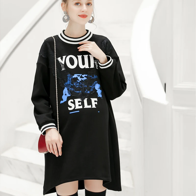 

Winter thickepregnancy Dress Warm Sports Pullover Women Long Plus Size Long Sleeve Pullover Street Style women pregnant dress