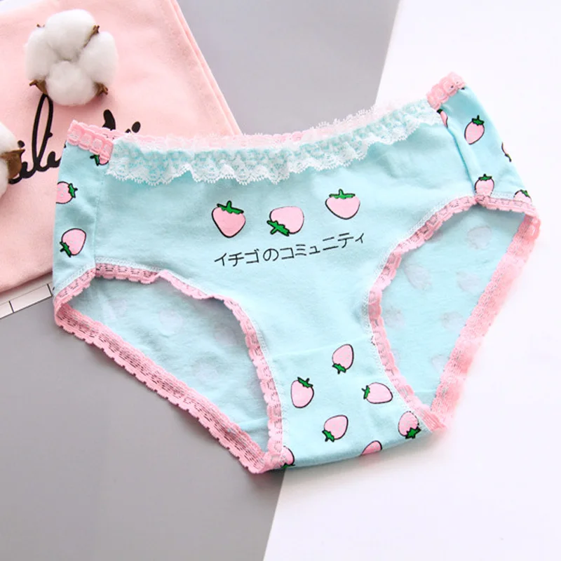 Pink strawberry Women Panties Lady Cotton Underwear Japanese Kawaii Girls Breathable Seamless Low Waist Briefs Underwear - Color: 6