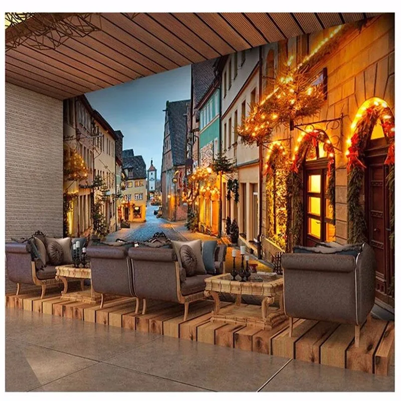 3d-wallpaper-quality-flash-wall-painting-Hotel-rooms-European-retro-street-night-town-large-mural-wall (2) - 