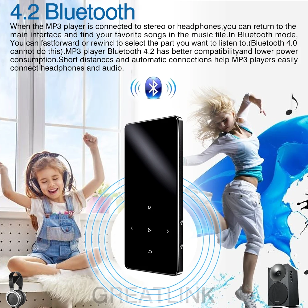 REDANT MP3-плеер Bluetooth со встроенным динамиком 1,8 дюймов экран сенсорные клавиши радио Диктофон электронная книга портативный металлический Walkman