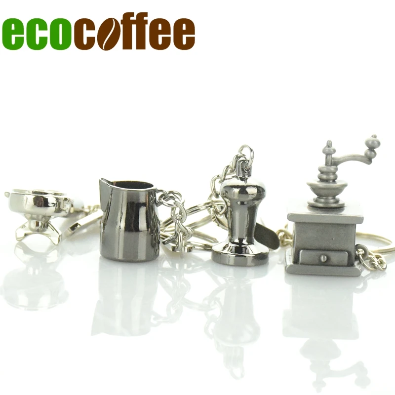 

Diy Free Shipping Stocked Espresso Accessories Keychain Coffee Tamper Keyring Profilter/pitcher/kettle/moka Pot Promotion