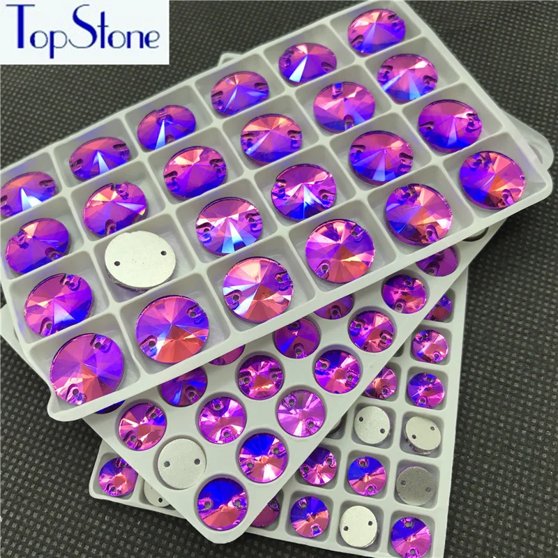Lt Purple Velvet AB Rivoli sew on Rhinestone Flatback Round Glass ...