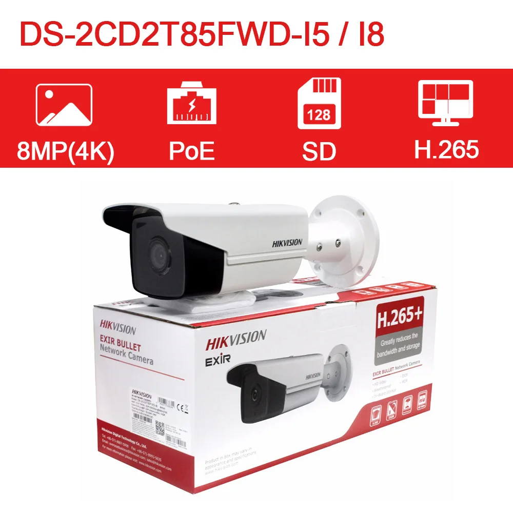  Hikvision 8MP(4K) Bullet IP Camera PoE Outdoor Night Vision IR Distance 80M CCTV Security Surveilla