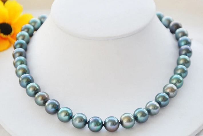 

Z5694 Lustre AA++17" 12mm ROUND PEACOCK BLACK PEARL NECKLACE 925SS (A0322)