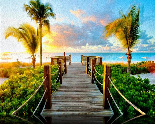 Beibehang Custom wallpaper beach wooden bridge coconut