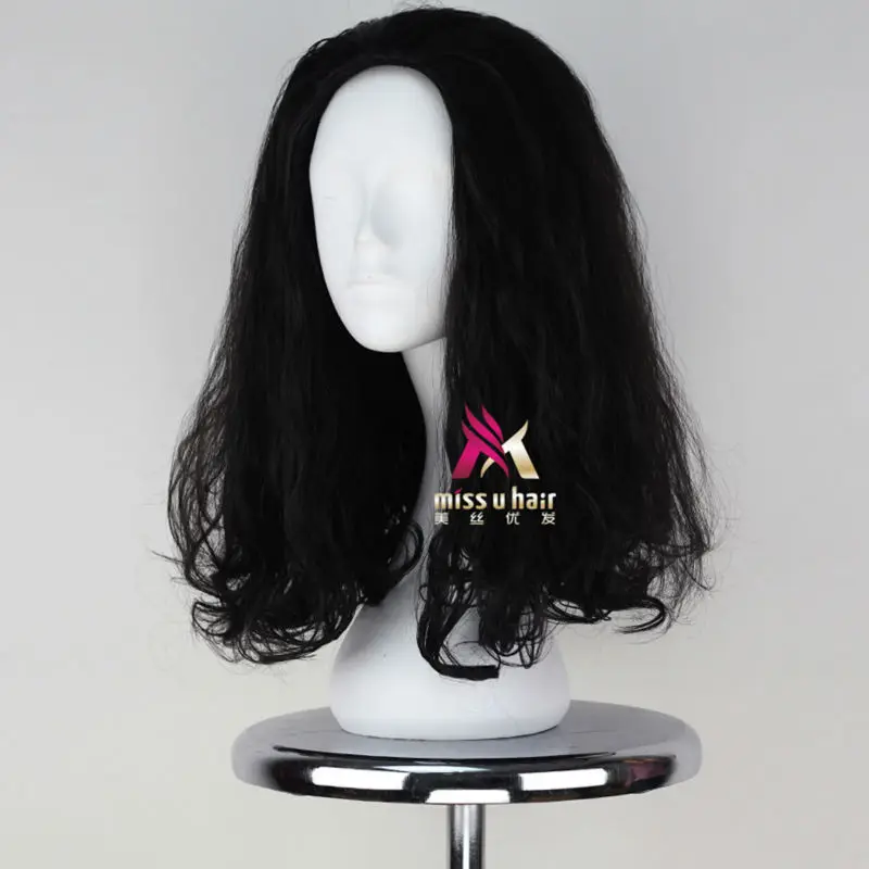 Miss U волосы средней длины волнистые локон натуральный черный цвет косплей костюм парик для мужчин взрослых Хэллоуин Вечерние