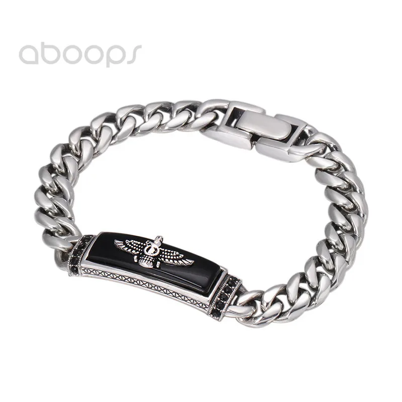 Vintage 925 Sterling Silver Curb Chain Bracelet Onyx & Eagle for Men Women 9mm 20 cm Free Shipping Vintage 925 Sterling Silver Curb Chain Bracelet Onyx & Eagle for Men Women 9mm 20 cm Free Shipping