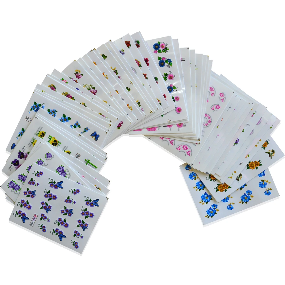 55sheets Glitter Bling Nail Stickers Nail Art Flower Water Transfer Decals Beauty Foil Wraps Manicure Decor Accessories LABJC55