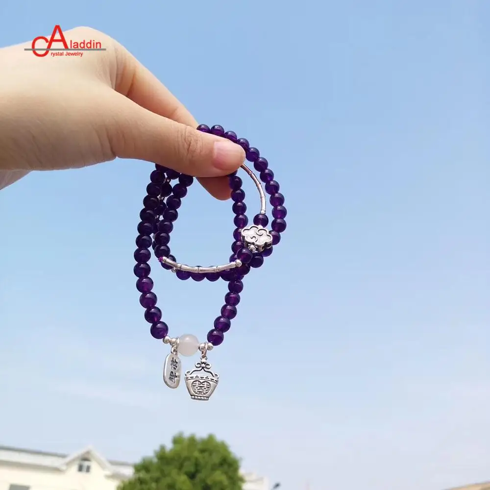 

Aladdin 925 Sterling Silver Women Bracelet Natural Stone Amethyst Gift Adjustable Bracelets Luxury Fine Jewellery