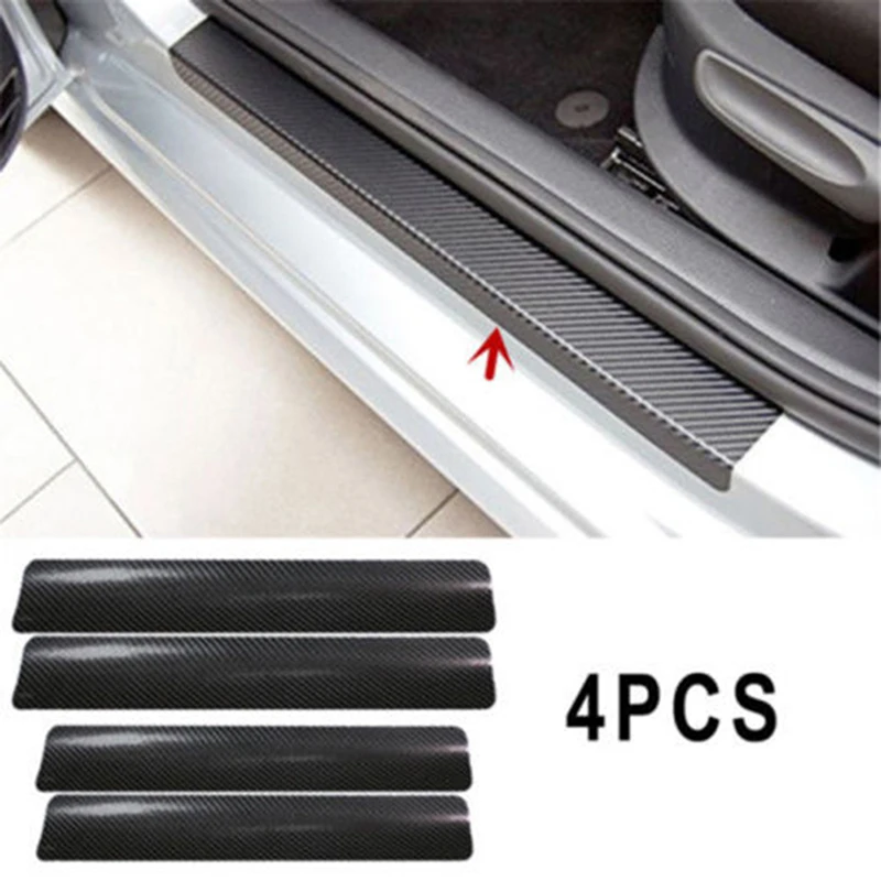 4pc Car Door Sill Scuff Carbon Fiber Stickers Welcome Pedal Protect Accessories