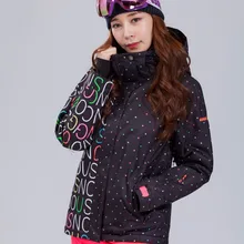 Новинка, Женская лыжная куртка, черный, белый цвет, ветрозащитная, водонепроницаемая, для спорта на открытом воздухе, в горошек, стильная, утолщенная, теплая, женская, для катания на лыжах, Зимняя